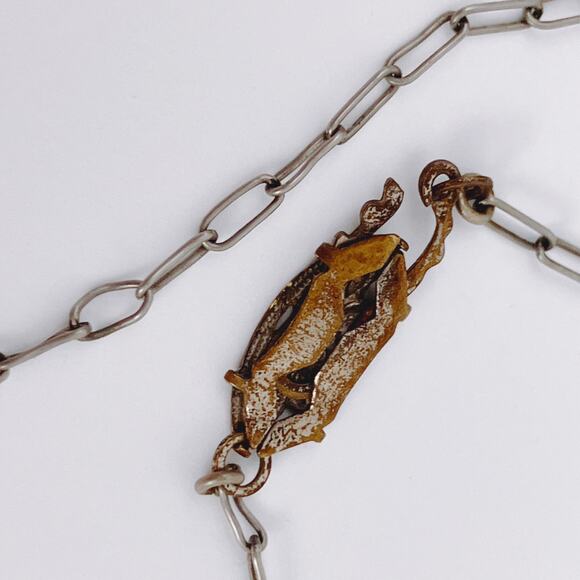 VTG Art Deco Peking Glass Style Red Glass 1920s-1930s Filigree Necklace Pendant - Picture 9 of 16